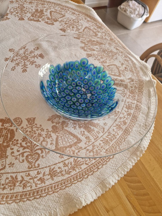Image 1 of Présentoir à gâteaux Murano : Verre bleu et vert avec murrines