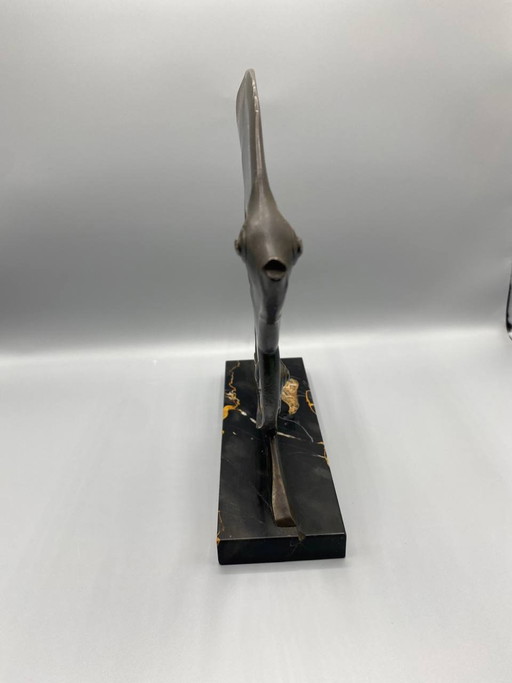 Art-déco-Skulptur – Zwei Skalarfische – Signiert M. Font – Bronze und Portoro-Marmor – beeldhouwkunst (photo 2 of 7)