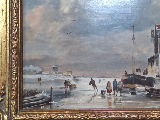 Image 1 of Wintertafereel olieverfschilderij 