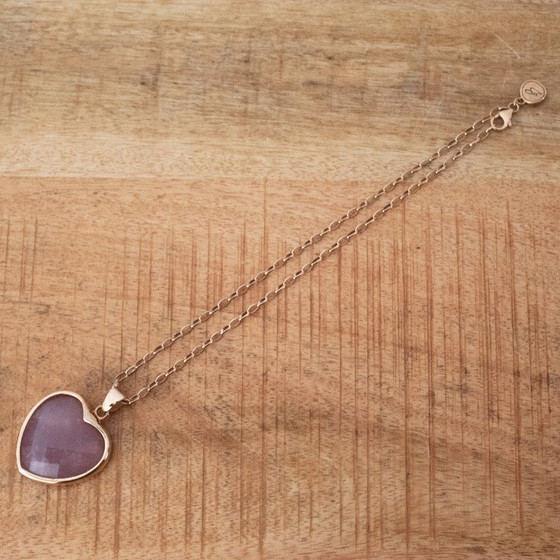 Image 1 of Collier Bronzallure Milano plaqué or 18 carats, cœur en quartz rose