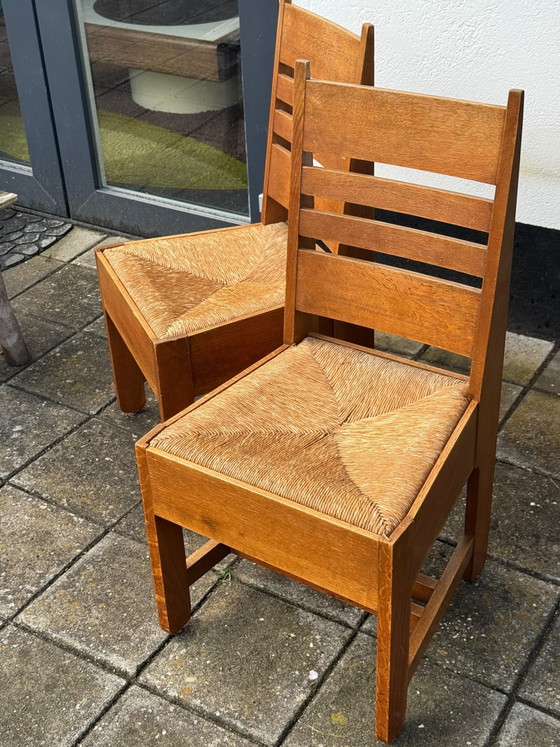 Paar Amsterdamse School Eetkamerstoelen – Wood, Wicker (photo 2 of 10)