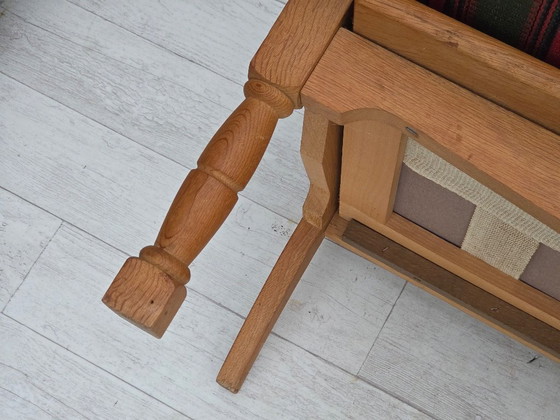 Image 1 of Dänisches 3-Sitzer-Sofa aus den 1970er Jahren, grüne Möbelwolle, Eichenholz.