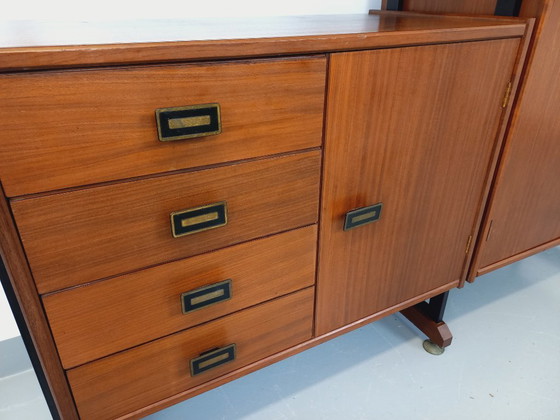 Image 1 of Vintage Italian teak and metal double modular bookshelf from the 60s