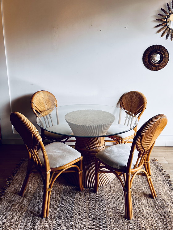 Image 1 of McGuire Rattan Bamboo Sheaf of Wheat Dining Table American Design