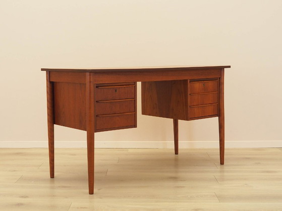 Scrivania danese in teak con sei cassetti, impiallacciata, anni '70. – Scrivanie, Wood (photo 7 of 17)