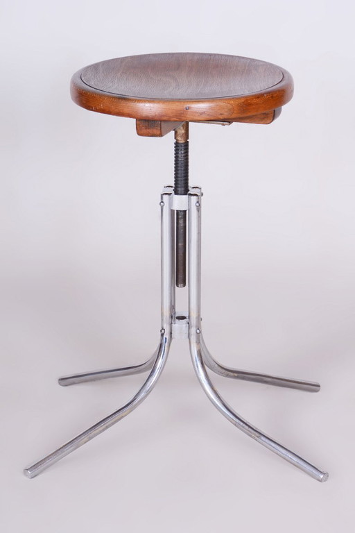 Restored Bauhaus Piano Stool, by Mücke-Melder, Solid Beech, Chrome, Czech, 1930s – krukjes, Metal, Wood (photo 2 of 9)