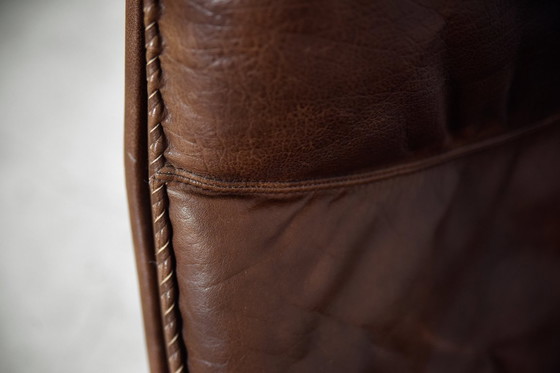 Image 1 of Vintage Mid-Century Danish Modern Brown Leather Adjustable Easy Chair & Ottoman Set from Berg Furniture, 1970s, Set of 2