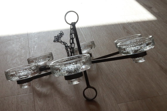 Lampadario Vintage Svedese in Ferro Battuto di Erik Hoglund in Stile Mid-Century/Brutalista – Glass, Iron (photo 3 of 7)
