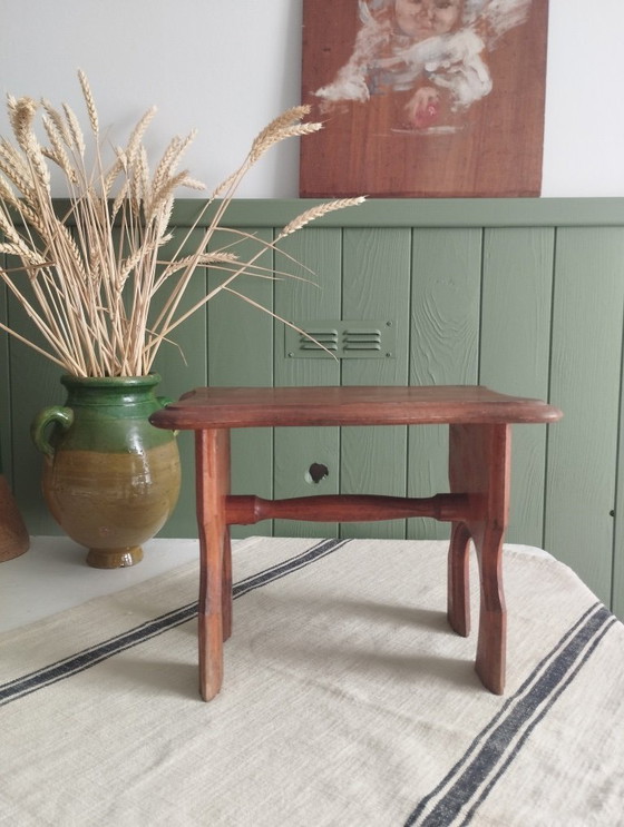 Image 1 of Small antique stool, Le Printemps wooden footrest, vintage plant holder.