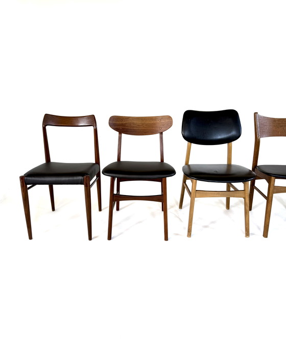 Image 1 of Set di 6 sedie da pranzo danesi, componibili e abbinabili, anni '60.