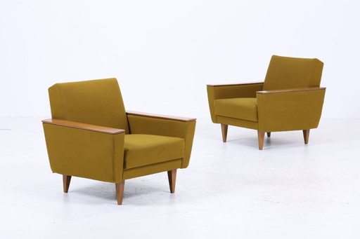 Set of 2 vintage armchairs 60s | Design Mid - Century chair olive green retro wood living room 70s #04-05