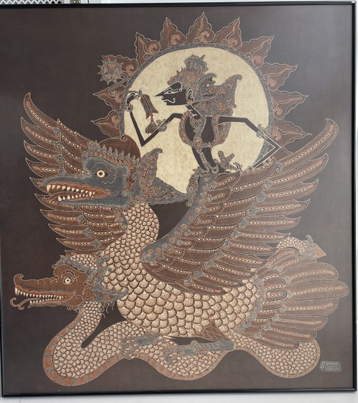 Batik painting Syono Yogija-Garuda and Wayang Figure