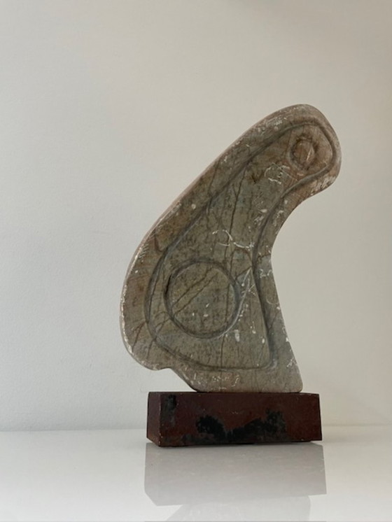 Image 1 of Scultura brutalista in pietra su acciaio Corten