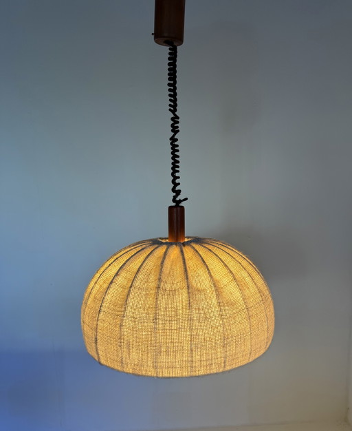 Vintage pendant lamp, teak & wool, Domus '70