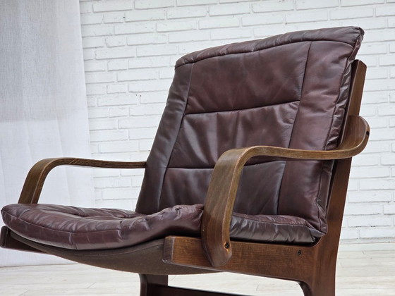 1970s, Scandinavian Armchair, Brown Furniture Leather. – Wood (photo 19 of 19)