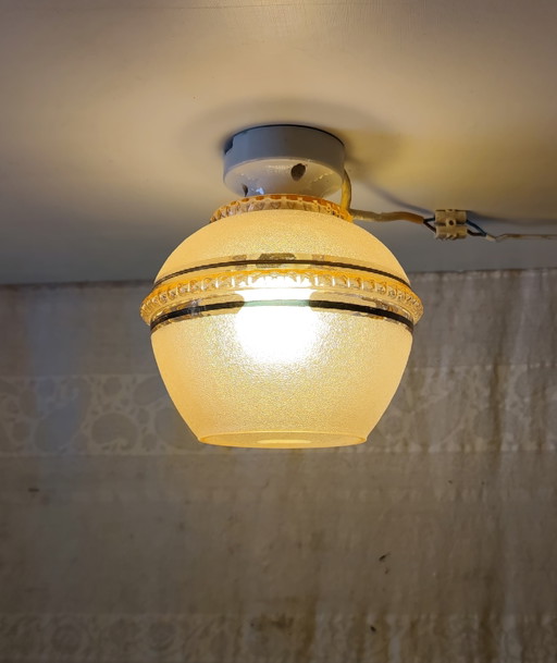 Lampadario Art Déco in porcellana e vetro rosa - Metà del XX secolo – plafondlampen, Glass