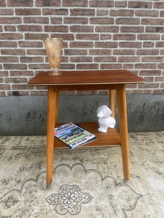 Image 1 of Vintage Danish teak, side table trolley, side table, beautiful tall trolley table