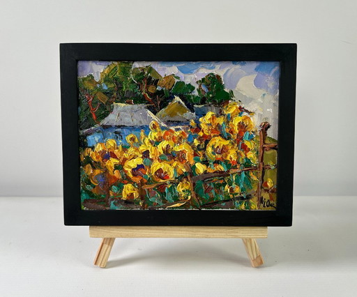 Original Oil Painting Summer Flowers Landscape Sunflower gardens