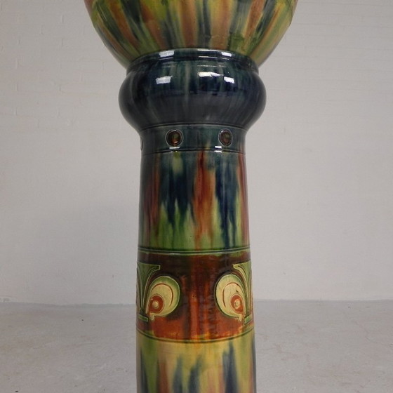Image 1 of Flemish flowerpot on pedestal, ceramic, 1920s