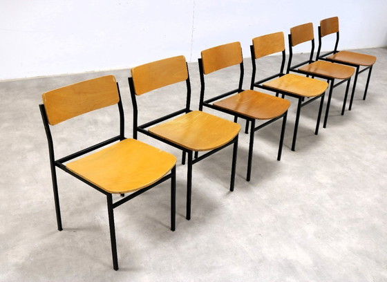 Image 1 of 6x vintage industriële stoelen 