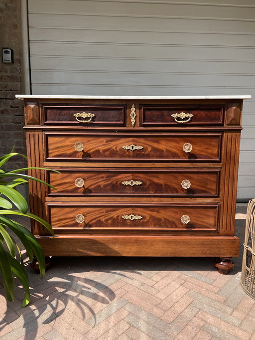 Antique 19th Century Louis Philippe Chest of Drawers Dresser - Solid Oak & Mahogany Veneer