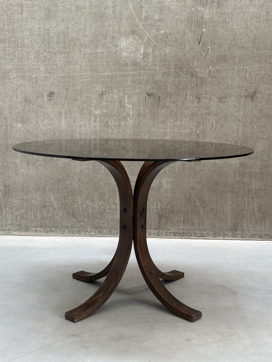 Image 1 of Vintage Westnofa Style Dining Table – Smoked Glass – Ø110 cm