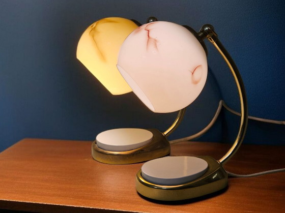 Image 1 of Pair of touch-sensitive bedside lamps / table lamps by Marianne Brandt, Bauhaus