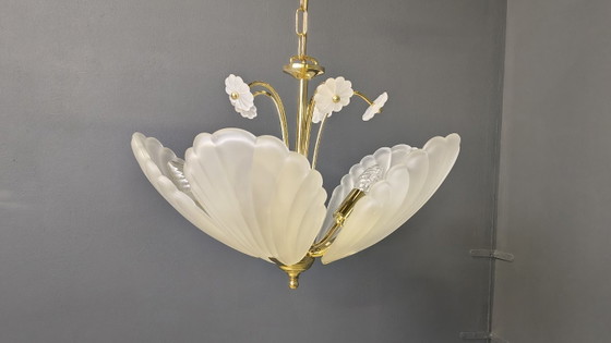 Vintage italian glass and brass chandelier, 1970s (photo 5 of 15)