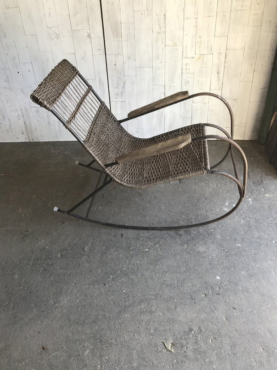 Mid-Century Bentwood and Steel Rocking Chair, 1960s, polished steel, Mid Century Modern (photo 4 of 8)