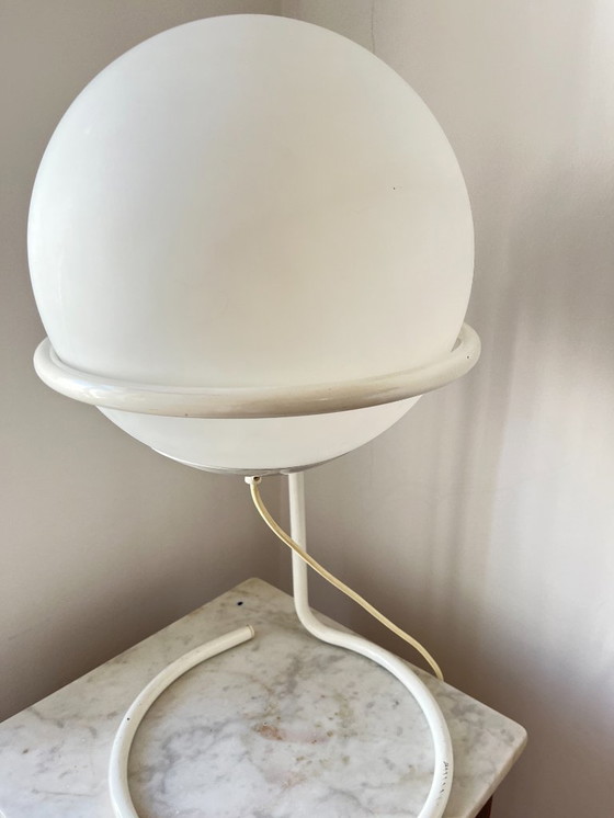 Image 1 of Postmodern Table Lamp by Glashütte Limburg – White Glass Globe, Minimalist Design, 1970s Germany
