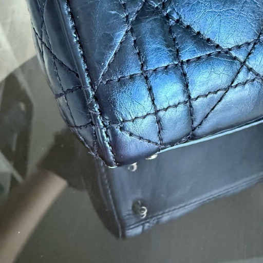 DIOR LADY MINI - PELLE DI VITELLO LUCIDA CANNAGE, BLU METALLIZZATO, FERRAMENTA ARGENTO