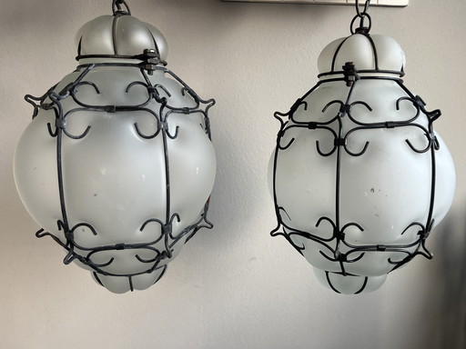 Paar venezianischer mundgeblasener Glaslampen