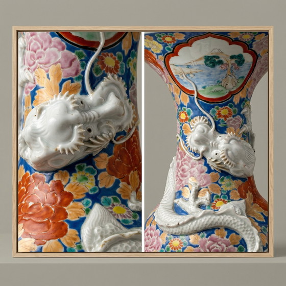 Image 1 of Japanese Hizen Shinpo porcelain maker's mark set of two vases 