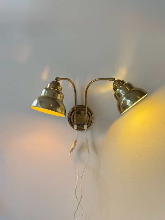 Image 1 of Applique da parete doppia in ottone vintage, Svezia, 1970