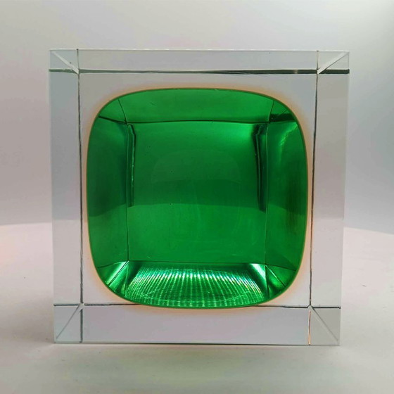 Image 1 of Rare cendrier carré en verre de Murano à l'uranium des années 1960, créé par Flavio Poli pour Seguso.