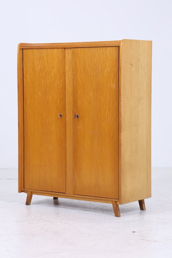 Image 1 of Armoire à linge vintage de Wilhelm Höltkemeyer années 60 | Mid Century Armoire à compartiments en bois Rangement rétro #05-88
