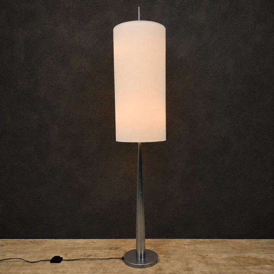 Vintage space age design vloerlamp DAB Spanje David Abad (1990s) space needle – Vloerlampen, Chrome, Textile (photo 3 of 15)