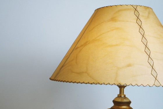 Image 1 of Vintage Italian Neoclassical Urn Table Lamp Faux Marble Stone Ceramic Lamp Parchment Shade Organic Modern Mediterranean Lighting