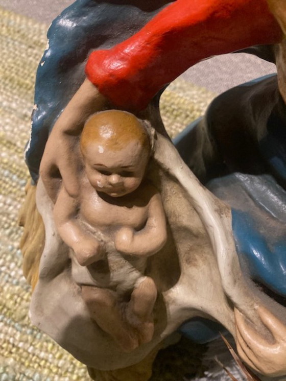 Image 1 of polychrome Gipsstatue der Maria mit dem Jesuskind