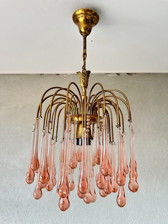 Vintage pink teardrop kroonluchter – Glass, Metal (photo 11 of 11)