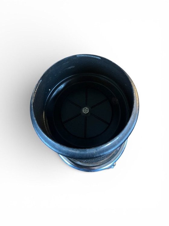 Image 1 of Vintage standing ashtray on wheels – Mid-Century, Space Age ashtray, black metal, 1970s