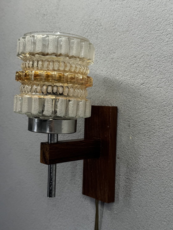 Image 1 of Vintage wall lamp with glass and wood