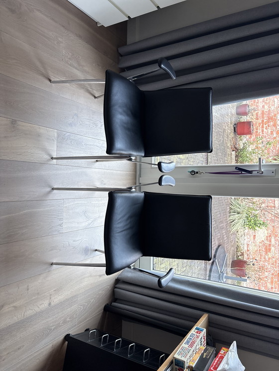 Image 1 of Eetkamer stoelen zwart leer/chroom 2x