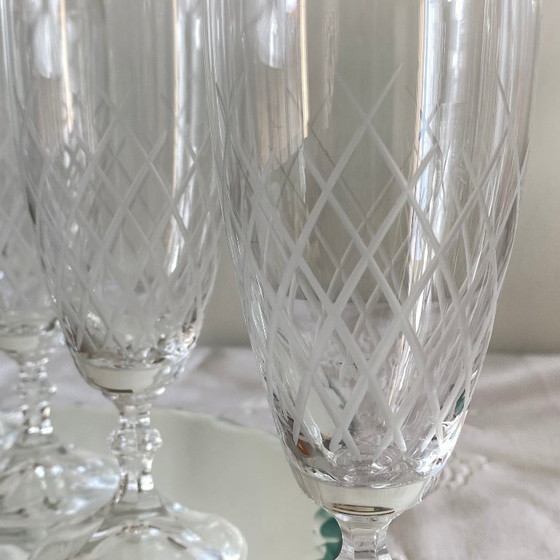 Image 1 of 6 Antique Engraved Champagne Flutes
