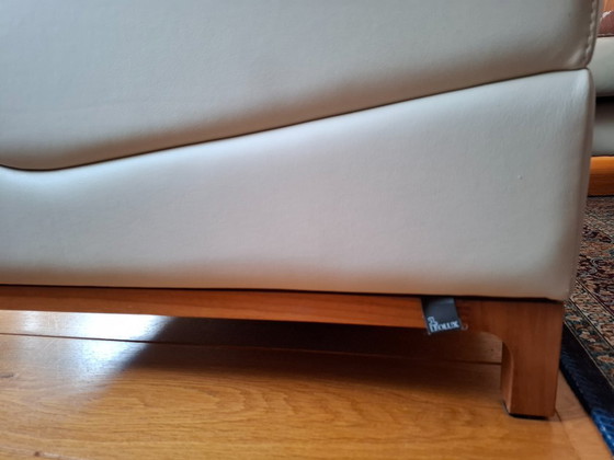 Set divano e poltrona/loveseat in pelle Leolux, crema, Zona salotto, Legno, Modern (foto 8 di 8)