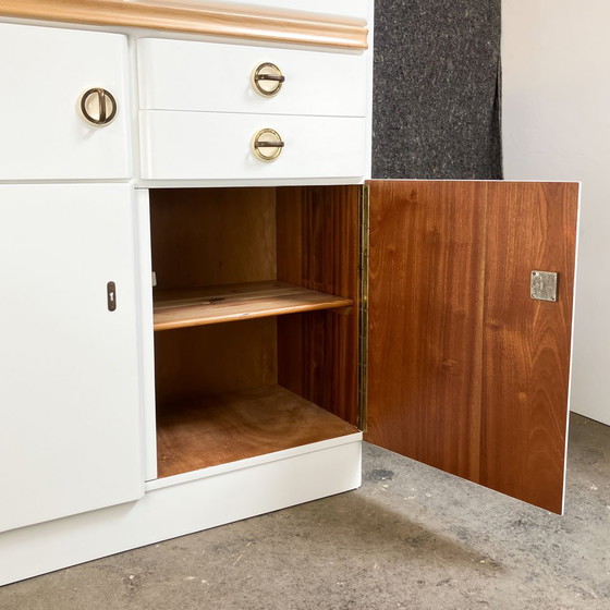 Image 1 of Kitchen cupboard with pull-out and bread compartment, solid wood, 1950s