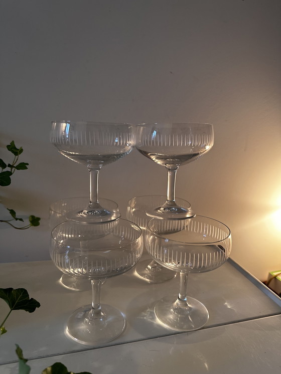 Image 1 of Set Of 6 Vintage Crystal Coupe Champagne Glasses