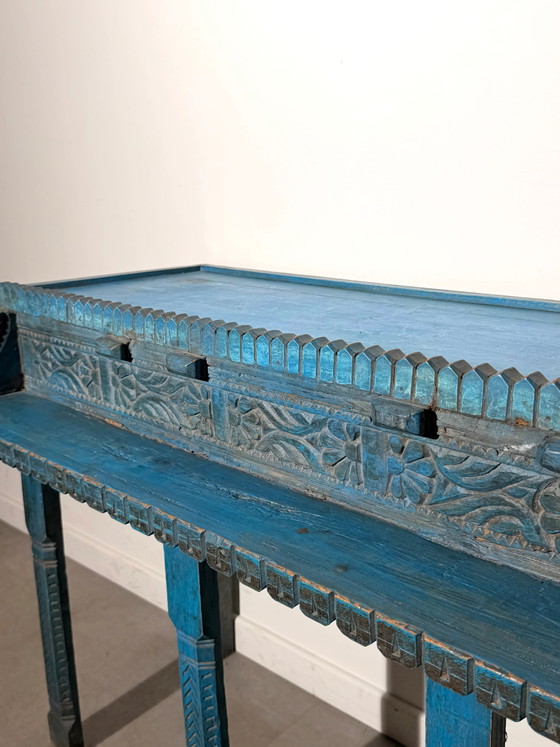 Consolle indiana intagliata in blu turchese – Tavolini, Wood (photo 4 of 7)