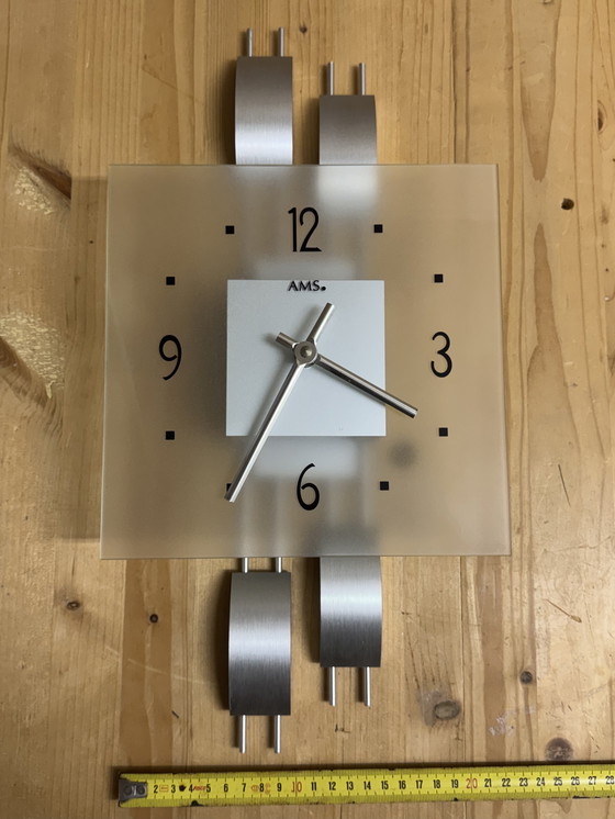 Image 1 of 🕰️ AMS Design Wall Clock | Glass & Aluminum | Junghans Quartz | German modern design |