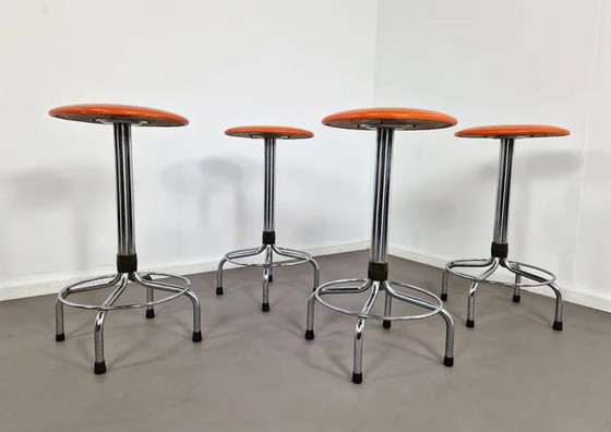 Brabantia Barhocker | 4er Set | 1970er Jahre, Chrom, Orange (Foto 6 von 12)